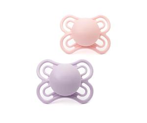 MAM Perfect Soothers | 2-6 Months | 2 Pack | Newborn Dummies | Comes in Dummy Steriliser Case | Sustainable Materials | Baby Accessories for Newborn | Pink (Various Designs)