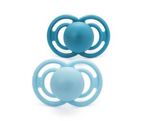 MAM Perfect Soothers | 6-18 Months | 2 Pack | Comes in Dummy Steriliser Case | Sustainable Materials | Baby Accessories | Blue/White (Various Designs)