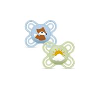 MAM Perfect Start Confezione Doppia Succhietto 0-2 Mesi (Set da 2), Ciuccio MAM 0-2 mesi in silicone per sano sviluppo orale, Kit 2 accessori neonato con porta ciuccio sterilizzatore, Azzurro/Neutro