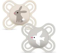 MAM Perfect Start Confezione Doppia Succhietto 0-2 Mesi (Set da 2), Ciuccio MAM 0-2 mesi in silicone per un sano sviluppo orale, Kit da 2 accessori neonato con porta ciuccio sterilizzatore, Neutro