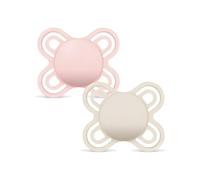 MAM Perfect Start Succhietto 0-2 mesi, Set da 2 ciucci, Rosa/Neutro | Con porta ciuccio sterilizzatore portatile, Tettarella ultrasottile e flessibile, Silicone SkinSoft, Senza BPA/BPS