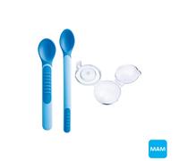 MAM - Set 2 cucchiai Heat Sensitive Spoons e Cover 6m+, Azzurro