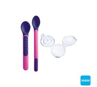 MAM - Set 2 cucchiai Heat Sensitive Spoons e Cover 6m+, Rosa