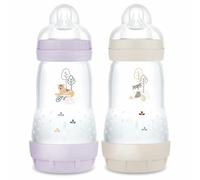 MAM Biberon Easy Start Anti-Colica 2 mesi+ - Portata Media - Lilla "Felino" + Sabbia "Volpe" 2x260ml Lotto × 2