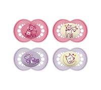 MAM Set di 4 ciucci originali Pure Day & Night in materiale sostenibile e rinnovabile, tettarella in silicone MAM SkinSoft, con scatola per ciuccio, 6-16 mesi, capriolo/uccello/gufo