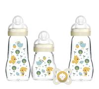 MAM Set iniziale di biberon e succhietto in vetro, 4 pezzi, 2 biberon da 170 ml e 1 da 260 ml, 1 succhietto da 0 mesi, accessori perfetti per neonati