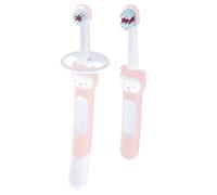 MAM Set Learn to Brush, due spazzolini da denti per bambini con schermi di sicurezza, ideale per insegnare l'igiene dentale ai bambini, spazzolino da denti per l'addestramento dei bambini, multicolore