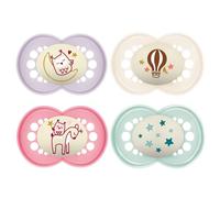 MAM, Skin Soft, ciucci originali in silicone, mix di colori, da 6 a 16 mesi, set da 4 pezzi, incluse 2 scatole per il trasporto e la sterilizzazione