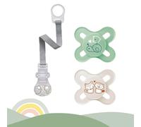 MAM Skin Soft Silicone Ciuccio Start appositamente progettato per neonati prematuri e neonati extra piccoli/// 0-2 Mo. Neutral // Set da 2 pezzi // con scatola per il trasporto sterilizzazione e