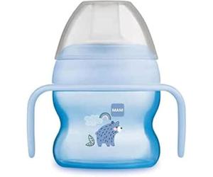 Mam Starter Cup Tazza Bambini 150 Ml Per Latte o Acqua, 4+ Mesi, Beccuccio Extra Morbido Anti-goccia, Forma Arrotondata, Pratici Manici Antiscivolo, Azzurro, 1 Pezzo