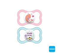 MAM Air 6+ Mesi Silicone COLOR_LIGHT_BLUE, 1 succhietto azzurro + 1 succhietto rosa