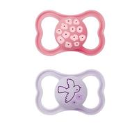 MAM Supreme - Ciuccio in set da 2 pezzi, per uno sviluppo sano dei denti e della mascella, previene le irritazioni della pelle, con scatola per ciuccio, 16+ mesi, fiori e uccelli