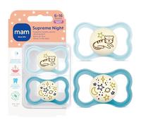MAM Supreme Night - 2 capezzoli brevettati per neonati da 6 a 16 mesi, per pelli sensibili