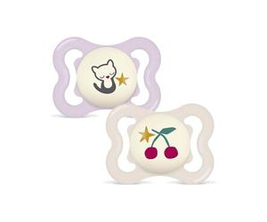 MAM Supreme Night - Ciuccio da 0 a 6 m, confezione da 2 pezzi, con scatola per il trasporto e la sterilizzazione, ciuccio luminoso dalla nascita, tettarella in silicone MAM SkinSoft, da 0 a 6 mesi