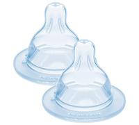 MAM Tettarelle per biberon 0+ mesi (2 pezzi) - Confezione da 2 ciucci in silicone a flusso lento 0 velocità - Ciuccio piatto e ultra morbido per neonati