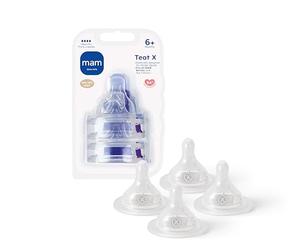 MAM Tettarelle taglia X, flusso extra veloce, confezione da 4 | Progettato per liquidi più spessi, adatto dai 6 mesi in su, si adatta a tutte le bottiglie MAM e accessori per bambini