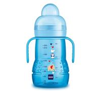 MAM Trainer 220 ml, Biberon acqua e latte per neonati 4+ mesi, Azzurro | Beccuccio extra-morbido, Manici ergonomici antiscivolo, Tettarella antigoccia in silicone SkinSoft, Senza BPA/BPS