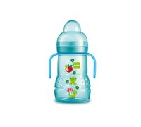 MAM Trainer 220 ml, Biberon acqua e latte per neonati 4+ mesi con tettarella antigoccia in Silicone, Azzurro