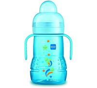 MAM Trainer+ - Biberon 2 in 1 con silicone SkinSoft, 220 ml, per bambini 4 mesi, colore: Blu