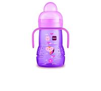 MAM Trainer+ Borraccia 2 in 1 con SkinSoft Silicone Ciuccio 220 ml per Bambini 4 Mesi, Ciuccio Antiversamento per Bambini, Rosa