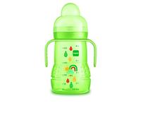 MAM Trainer+ Borraccia 2 in 1 con SkinSoft Silicone Ciuccio, Bottiglia da 220 ml per Bambini 4 Mesi, Ciuccio Antiversamento per Bambino, Verde