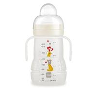MAM Trainer Night 220 ml, Biberon acqua e latte per neonati 4+ mesi, Neutro | Beccuccio extra-morbido, Manici antiscivolo ed ergonomici che si illuminano al buio, Tettarella antigoccia, Silicone SkinSoft