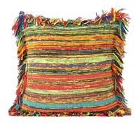 MAM Treasures, Federa per cuscino indiano, stile bohémien, a righe, intrecciata a mano, per divano (40,6 x 40,6 cm, giallo)