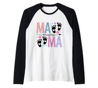 Mama Baby Footprints Cuori Fiori Maglia con Maniche Raglan
