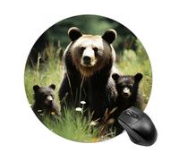 Mama Bear and Cubs Tappetino per mouse rotondo carino piccolo tappetino per mouse wireless per gaming lavoro laptop mini tappetino per mouse decorazione per la casa ufficio accessori da scrivania 19,8
