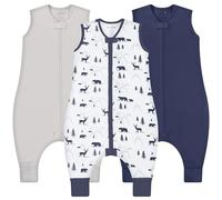 Mama Cheetah Coperta portatile per Neonato, sacco a Pelo in Cotone Biologico, Sacco a Pelo con Cerniera a Doppio Senso, 0,5 TOG Foresta/Grigio/Blu Navy (con piedi), 90cm (Taille Bébé 100-110cm)