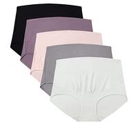 Mama Cotton Women's Over The Bump Maternity Panties High Waist Full Coverage Pregnancy Underwear (Multicolor D 5 Pack, Size-L)