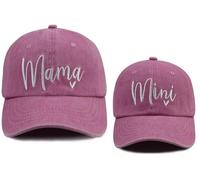 Mama e Mini Cappelli, Cappellini da Baseball Regolabili in Cotone Ricamato Genitore-Figlio, Set di 2 Cappelli abbinati Mamma e Figlia, Mama Mini Rosa, Taglia Unica