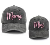 Mama e Mini Cappelli, Cappellini da Baseball Regolabili in Cotone Ricamato Genitore-Figlio, Set di 2 Cappelli abbinati Mamma e Figlia, Mama Mini Nero, Taglia Unica