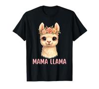 Mama Llama With Floral Funny Llama Lover Maglietta