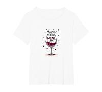 Mama Needs Wine: Bicchiere da Vino Divertente Mamma Vita Maglietta, Donna Plus-Size, Bianco, 2X