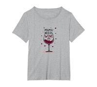 Mama Needs Wine: Bicchiere da Vino Divertente Mamma Vita Maglietta, Donna Plus-Size, Grigio Melange, 2X