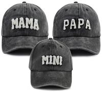 Mama Papa e mini cappellini da baseball regolabili in cotone ricamato genitore-figlio, set di 3 cappelli da famiglia abbinati, Papa Mama Mini Nero, taglia unica