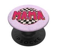 Mama Retro Checkered Pattern Pink Sparkle Aesthetic PopSockets PopGrip Adesivo