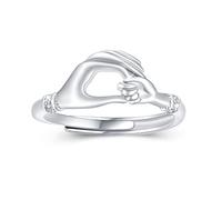 Mama Ring 925 Sterling Silver Mother Child Hands Ring Cubic Zirconia Regolabile Madre che tiene la mano del bambino Gioielli per la festa della mamma Regali per mamma Donna