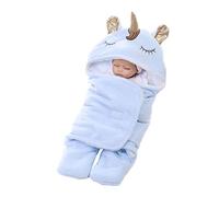 mama stadt Sacco Nanna Unicorno Neonato Baby Swaddle Wrap Sacco a Pelo Morbida Flanella Coperta Calda Copertine Avvolgenti Neonato con Cappuccio e Piedi Separati, Blu 0-3 Mesi
