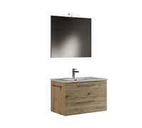 MaMa Store 60-Mobile Bagno Sospeso 60 CM QUERCIA NATURALE con Lavabo, Specchio e Lampada LED, L.62 X P.47 X H.53 cm, Legno, 62 X P. 47