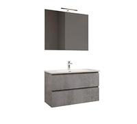 MaMa Store Atena Mobile sospeso con lavabo, Specchio e Lampada LED, Laminato Grigio Cemento L. 101 X P. 47 X H. 53 cm