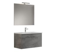 MaMa Store GEA1 100 - Mobile Bagno Sospeso 100 CM monocassettone Grigio Cemento con Lavabo, Specchio e Lampada LED, L.101 X P.46 X H.45 cm