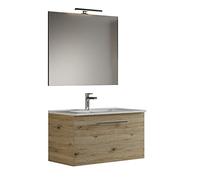Mama Store GEA1 60 - Mobile Bagno Sospeso 60 CM monocassettone Quercia Naturale con Lavabo, Specchio e Lampada LED, L.62 X P.46 X H.45 cm, Large