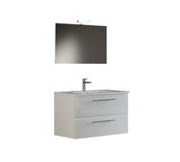 MaMa Store IRIS 100 - Mobile Bagno Sospeso IN KIT DA MONTARE 100 CM BIANCO LUCIDO LACCATO con Lavabo, Specchio e Lampada LED, L.101 X P.47 X H.53 cm