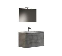 MaMa Store IRIS 100 - Mobile Bagno Sospeso IN KIT DA MONTARE 100 CM CEMENTO CHIARO con Lavabo, Specchio e Lampada LED, L.101 X P.47 X H.53 cm