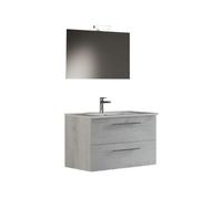 MaMa Store IRIS 100 - Mobile Bagno Sospeso IN KIT DA MONTARE 100 CM QUERCIA BIANCO con Lavabo, Specchio e Lampada LED, L.101 X P.47 X H.53 cm
