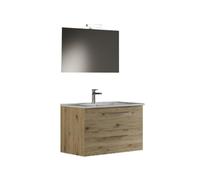 MaMa Store IRIS 60 - Mobile Bagno Sospeso IN KIT DA MONTARE 60 CM QUERCIA NATURALE con Lavabo, Specchio e Lampada LED, L.61 X P.47 X H.53 cm