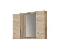Mama Store Specchio da Bagno con 2 Scomparti e Luce LED-Rovere Naturale, Legno, 81 CM X P. 16 CM X H. 60 CM