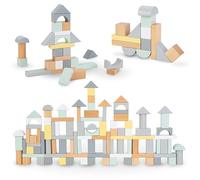 Mamabrum Blocchi di Legno Pastello per Bambini - Set da 100 Pezzi, 5 Colori e 8 Forme, Gioco Educativo e Creativo per lo Sviluppo della Coordinazione